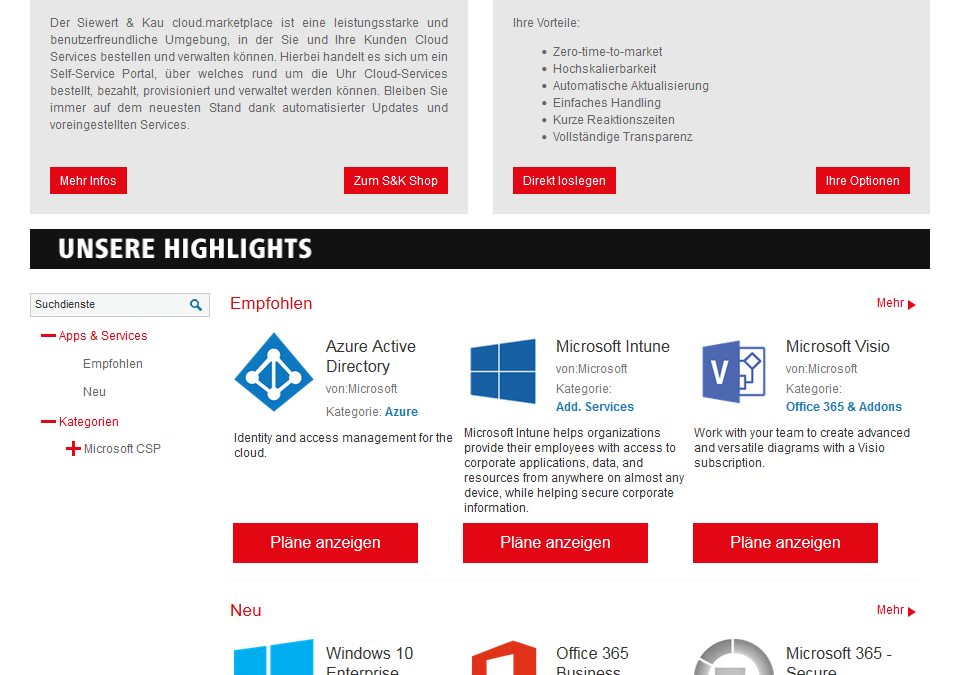 Siewert & Kau cloud.marketplace: Eigenes Portal für Cloud-Services